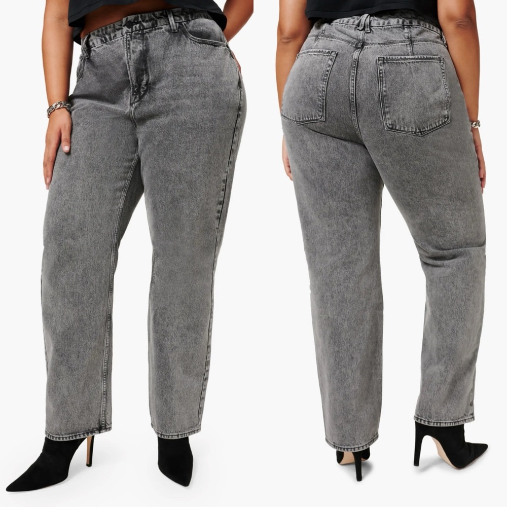 Good American Good Icon Loose Fit Straight Leg Jeans Washed Black GNISN999BT - Picture 2 of 8